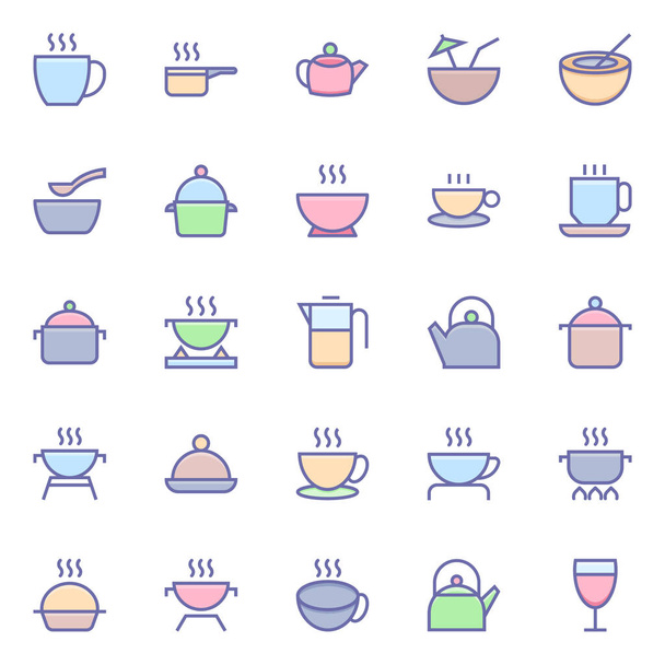 icônes de contour de couleur remplies pour la nourriture. - Vecteur, image