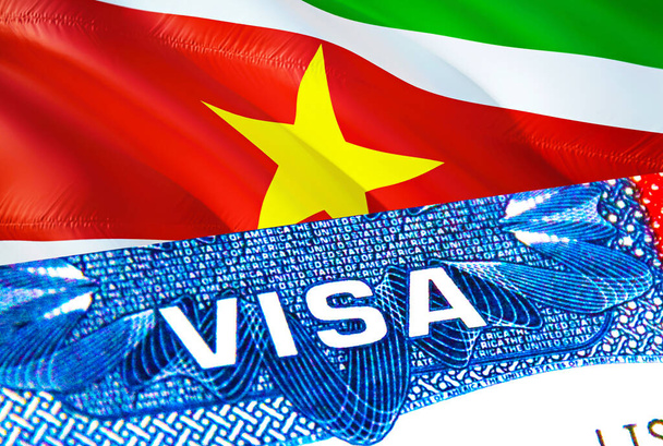 Surinam Visa. Surinam 'a git ve VISA kelimesine odaklan, 3D görüntüleme. Pasaportunda vize olan bir göçmen konsepti. Pasaportunda Surinam turizm girişi var. Visa ABD pul vatandaşlığı. ABD - Fotoğraf, Görsel