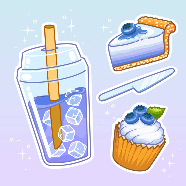 Beverages with sweetmeats. Hand drawn set collection. vector illustration. - Вектор,изображение