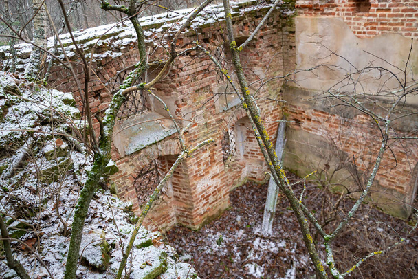 walls inside a ruined Church, abandoned Church of the assumption, salenka tract, Kostroma region, Russia - Photo, Image