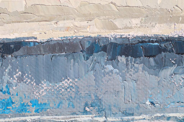 Pintura al óleo primer plano textura fondo con azul gris blanco colores vivos colorido creativo - Foto, Imagen