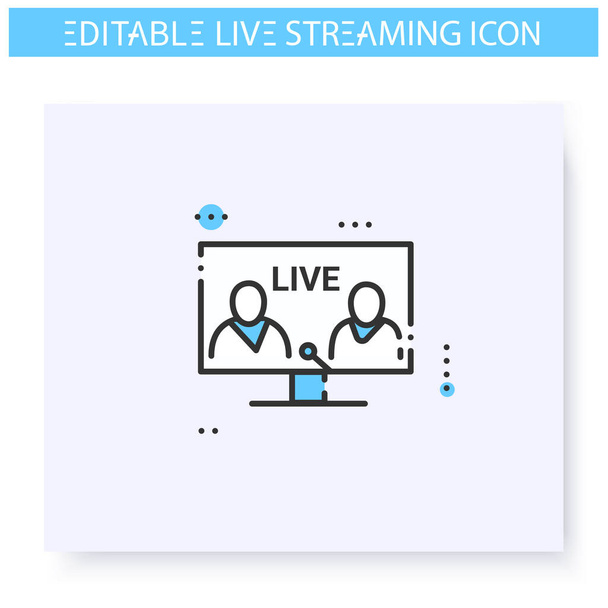 Live interview line icon. Editable illustration - Vector, Image