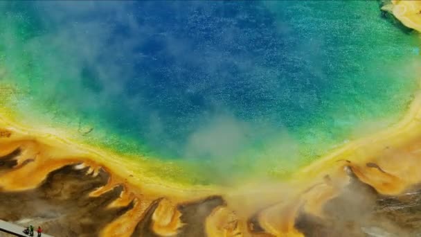Aerial view hot geothermal geyser water Yellowstone Park - Footage, Video