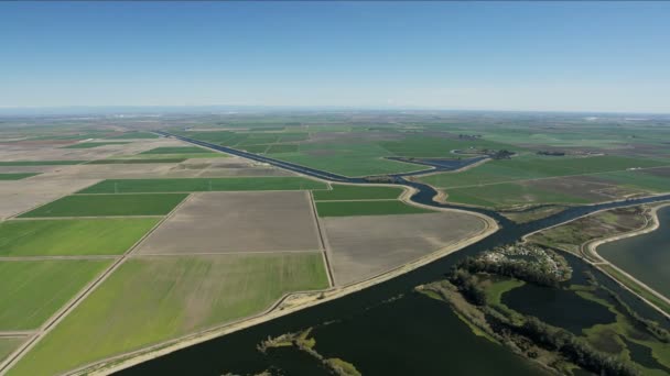 Aereo patchwork colture irrigazione acquedotto America paesaggio agricolo - Filmati, video