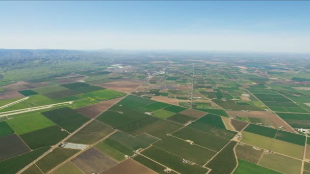 Aerial of patchwork crops fields Central Valley California - Filmati, video