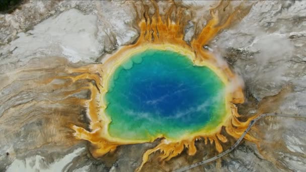 Aerial view Grand Prismatic Spring mineral water USA - Footage, Video