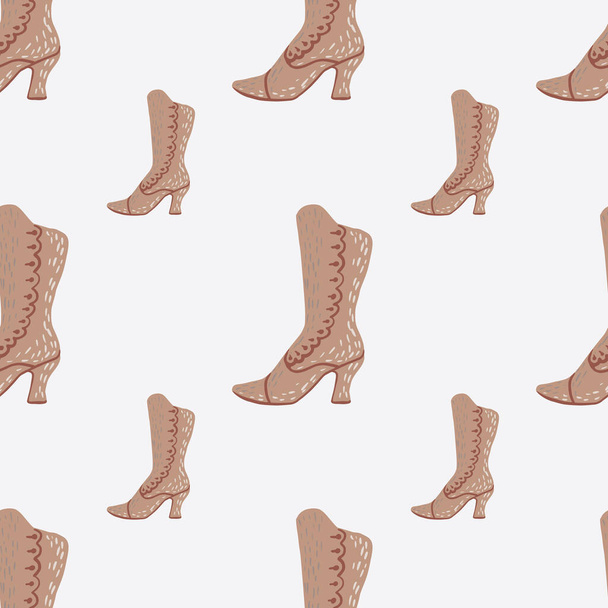 Minimalistic seamless fashion pattern with beige boots silhouettes. Light background. Vector illustration for seasonal textile prints, fabric, banners, backdrops and wallpapers. - Vector, Imagen