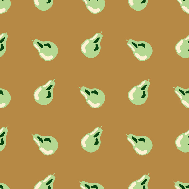 夏の緑の梨のシームレスな食品パターン。ベージュの背景。健康的な果物のアートワーク。包装紙や布のテクスチャのためのグラフィックデザイン。ベクターイラスト. - ベクター画像