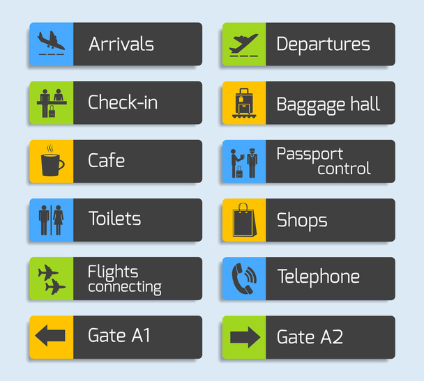 Навигационный дизайн аэропорта Набор табличек
 - Вектор,изображение