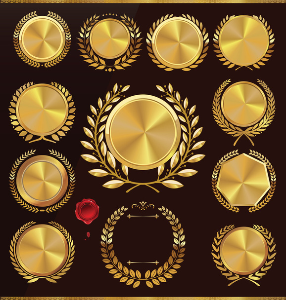 Golden anniversary medallion with laurel wreath, collection - Vector, Imagen