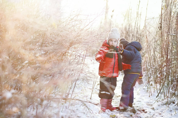 gyerekek téli parkban játszani sno - Fotó, kép