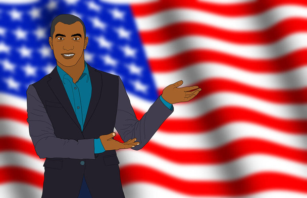 ilustración de un hombre negro con bandera americana - Foto, imagen