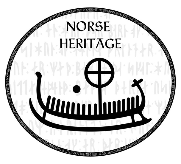 Antica pietra runica con motivo scandinavo inciso, drakkar - Vettoriali, immagini