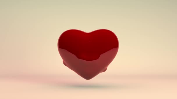 3D animaatio punainen sydän, symboli Ystävänpäivä. Sydän jyskyttää ja siitä lentää paljon pieniä sydämiä. Juhlava 3D-animaatio. - Materiaali, video