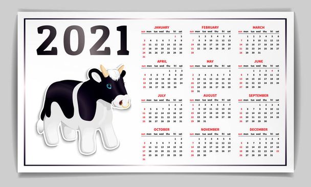 fekete bika naptár - Vektor, kép