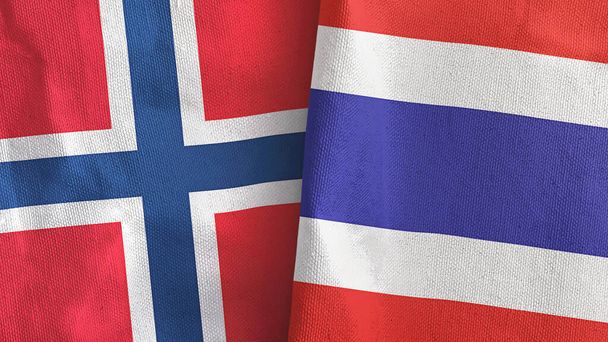 Thaiföld és Norvégia két zászló textil ruha 3D renderelés - Fotó, kép