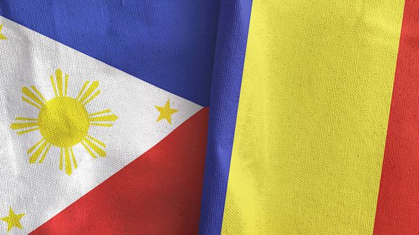Romania and Philippines two flags textile cloth 3D rendering - Foto, imagen