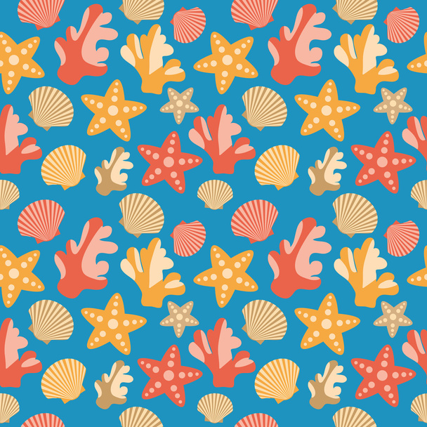 eierschalen, koraal en starfish naadloze textuur - Vector, afbeelding