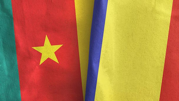 Romania and Cameroon two flags textile cloth 3D rendering - Photo, Image
