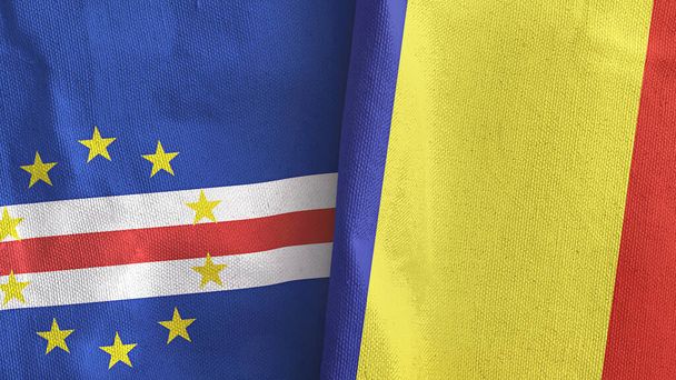 Rumunsko a Cape Cabo Verde dvě vlajky textilní látky 3D vykreslování - Fotografie, Obrázek