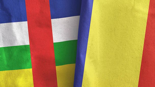 Romania and Central African Republic two flags textile cloth 3D rendering - Foto, imagen