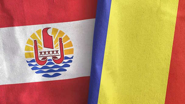Romania and French Polynesia two flags textile cloth 3D rendering - Photo, Image