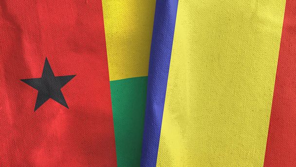 Romania and Guinea-Bissau two flags textile cloth 3D rendering - Photo, Image
