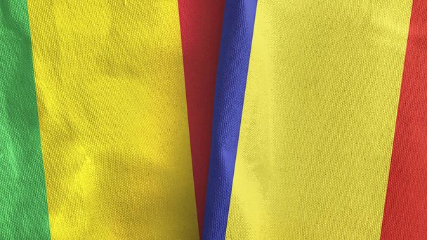 Romania and Mali two flags textile cloth 3D rendering - Fotografie, Obrázek