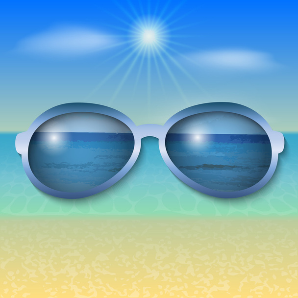 Ilustração vetorial de praia de mar ensolarado com óculos de sol
 - Vetor, Imagem