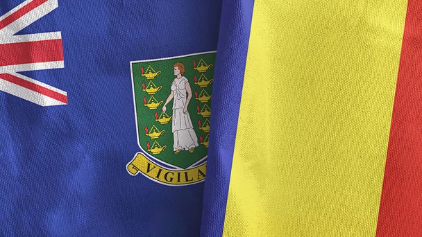 Romanya ve Virgin Adaları, İngiltere 'de tekstil kumaşı üreten iki bayrak - Fotoğraf, Görsel