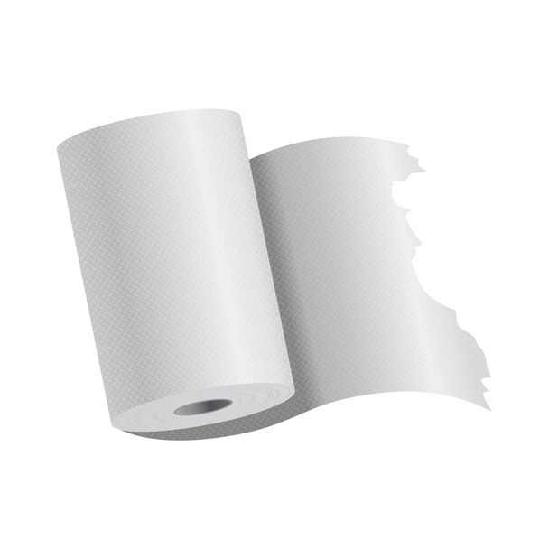 Papel higiénico realista o plantilla de rollo de toalla de cocina maqueta. Objeto blanco en blanco 3d. Cocina wc whute cinta de papel - Vector, imagen