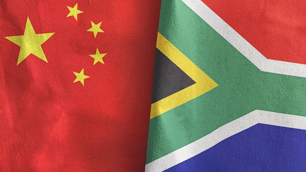 South Africa and China two flags textile cloth 3D rendering - Photo, Image