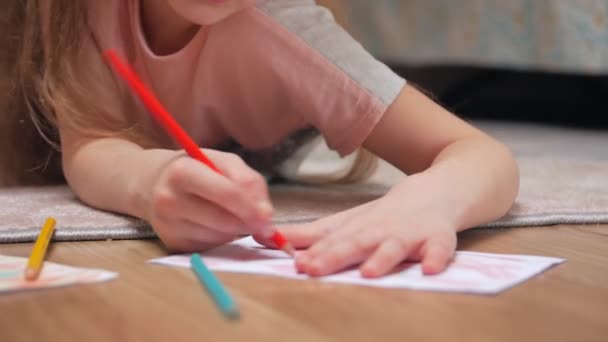 Child Girl Draws Closeup - Footage, Video