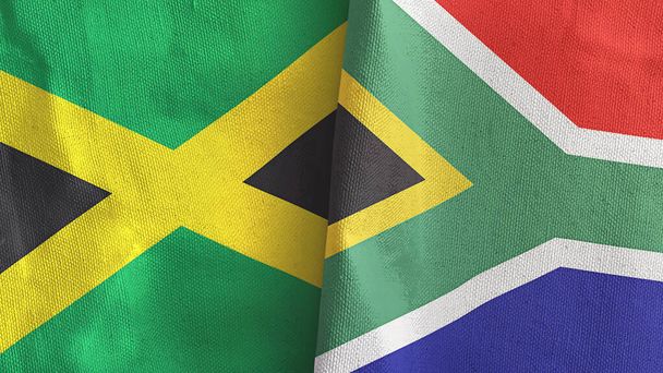 South Africa and Jamaica two flags textile cloth 3D rendering - Photo, Image