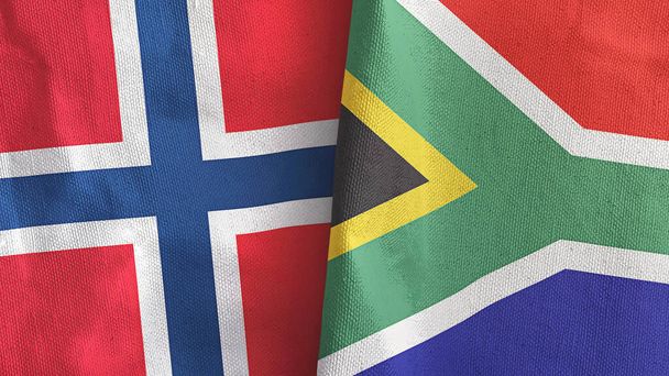 Republika Południowej Afryki i Norwegia dwie flagi tkaniny tekstylne 3D renderowania - Zdjęcie, obraz