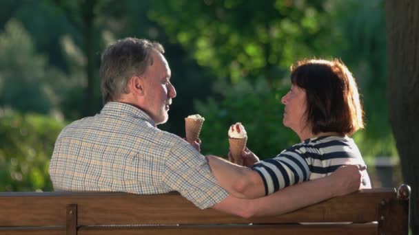 Glückliches Seniorenpaar entspannt gemeinsam im Park. - Filmmaterial, Video