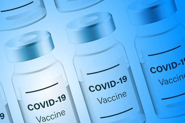 Antivirová covid 19 vakcinační láhev. Covidní nebo koronavirová vakcinační ilustrace. Láhev vakcíny. Lék proti koronaviru. Lékařská vektorová ilustrace - Vektor, obrázek