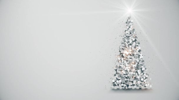 Šťastný Nový rok! Veselé vánoční přáníčko. Zářící vánoční stromeček z údajů se zářící hvězdou na tmavém pozadí světla - Fotografie, Obrázek