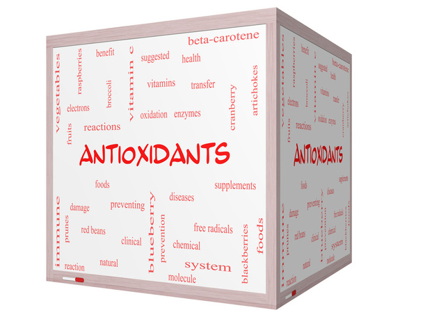 Antioxidants Word Cloud Concept on a 3D cube Whiteboard - Photo, Image
