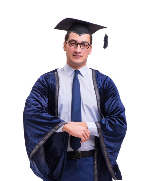 Young man student graduating isolated on white - Photo, Image