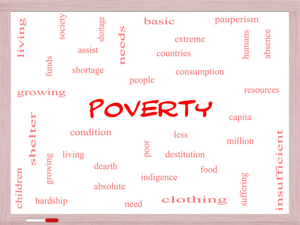 armoede woord wolk concept op een whiteboard - Foto, afbeelding