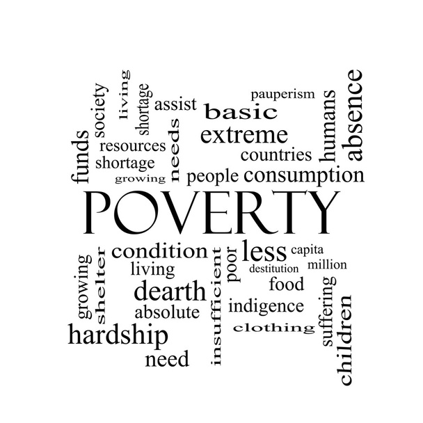 szegénység szó felhő fogalmát a fekete-fehér - Fotó, kép