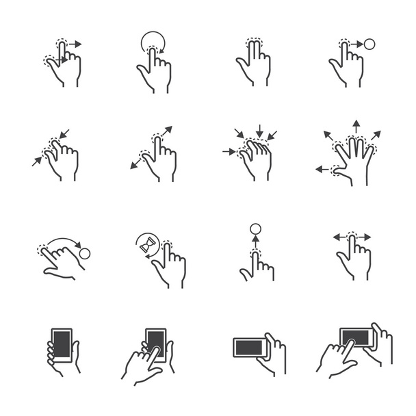 Ícones de gestos para dispositivos de toque
 - Vetor, Imagem