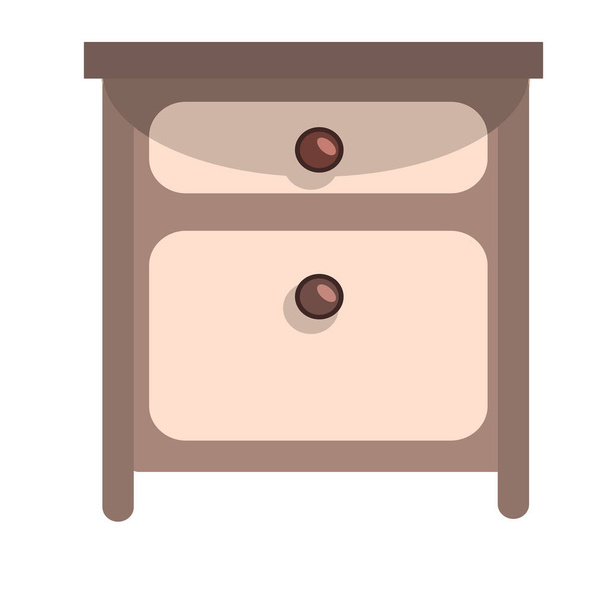 Jednoduchý noční stolek se dvěma zásuvkami retro stylu a kulatými držadly izolovanými na bílém pozadí. Ilustrace v plochém stylu. Vektorový ručně kreslený retro nábytek. - Vektor, obrázek