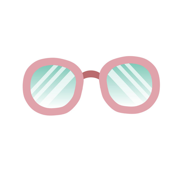 白い背景に隔離されたラウンドピンクのフレーム内のシングルサングラス。平型ベクトルイラスト - ベクター画像