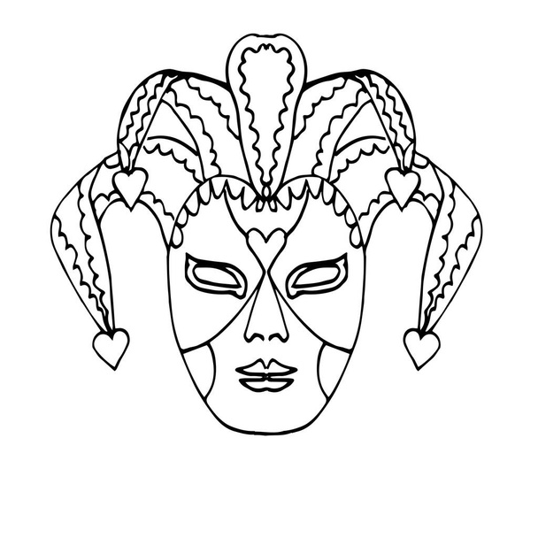 Eine einzige venezianische Karnevalsmaske. Die Maske des Harlekins. Mardi Gras Festival, Maskerade. Vereinzelt auf weißem Hintergrund. Für ein Gestaltungselement. - Vektor, Bild