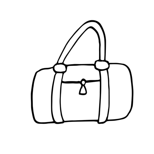 旅行やスポーツのための単一の旅行バッグ。夏のテーマにシンプルな黒と白の絵。白い背景に隔離されています。デザインと装飾の要素. - ベクター画像