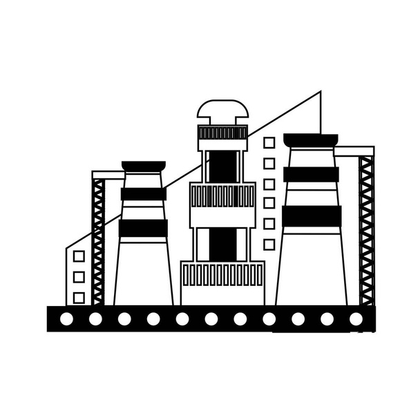 Vektorová tovární ikona v lineárním stylu, izolovaná na bílém pozadí. Koncept průmyslové stavby. Průmyslový komplex. Elektrárna s komíny, trubkami a nádržemi. - Vektor, obrázek