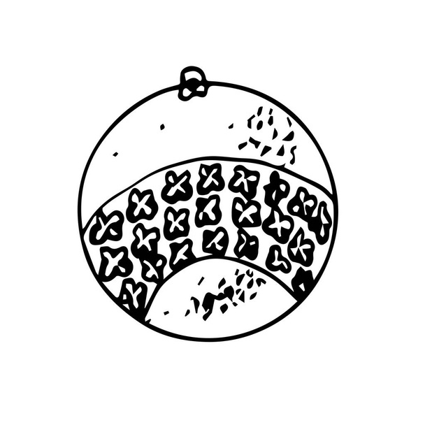 Tekening van een sinaasappel versierd met droge kruidnagel. pictogram van sinaasappels versierd voor Kerstmis. Schets in de stijl van doodles. - Vector, afbeelding
