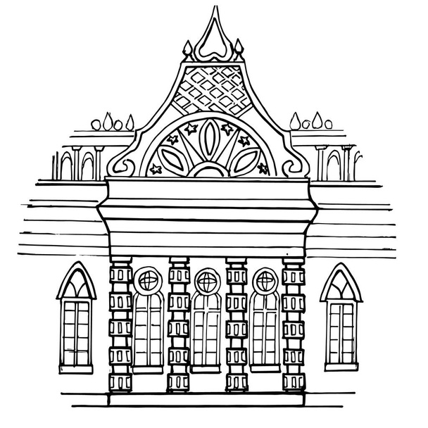 Rusya 'nın mimarisi. Moskova Neo-Gotik. Tsaritsyno Sarayı ve Park topluluğu. Beyaz arkaplana izole edilmiş vektör çizimi. Sanat tarihi kitapları için, çocuklar için boyama sayfaları. - Vektör, Görsel
